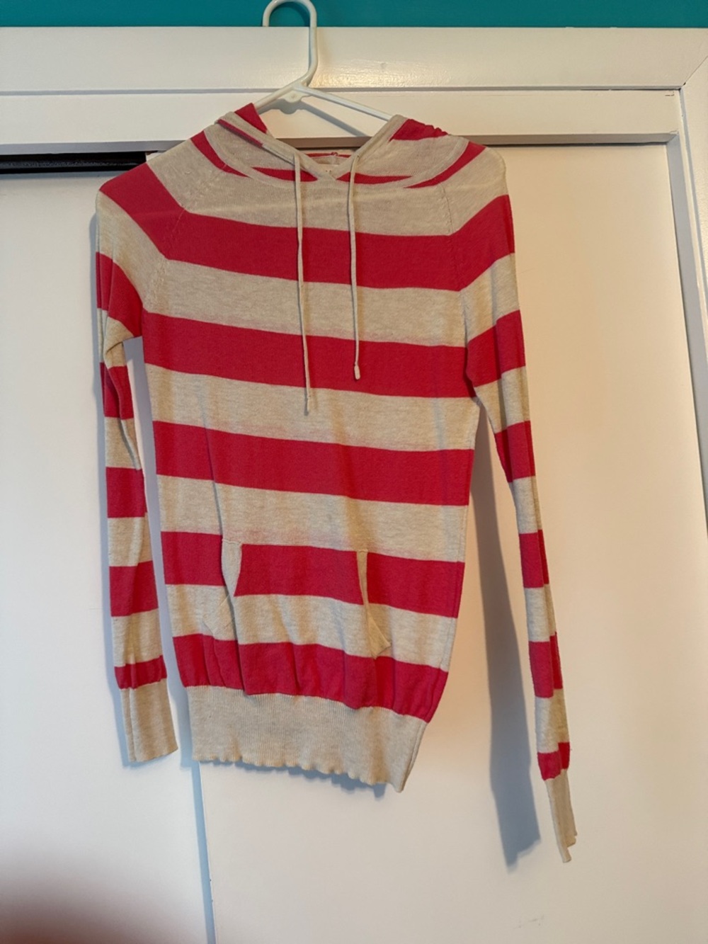 Active USA Red and Cream Striped Lightweight Hooded Sweater